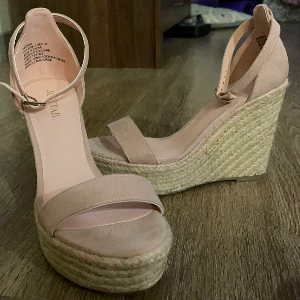 NEW Justfab Light Pink Espadrille Wedges, Size 5.5